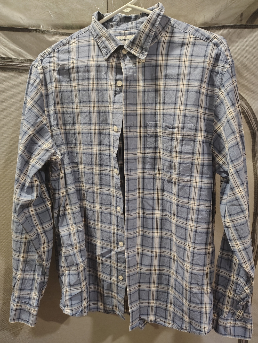 Old Navy Men's Light Blue Plaid Button-Down Shirt
